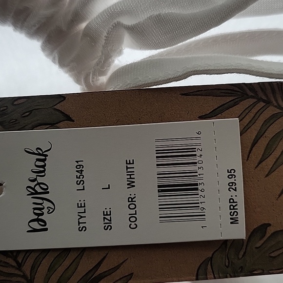 Day Break Women's White Crop Top with Back Tie, Size: L - Picture 4 of 7